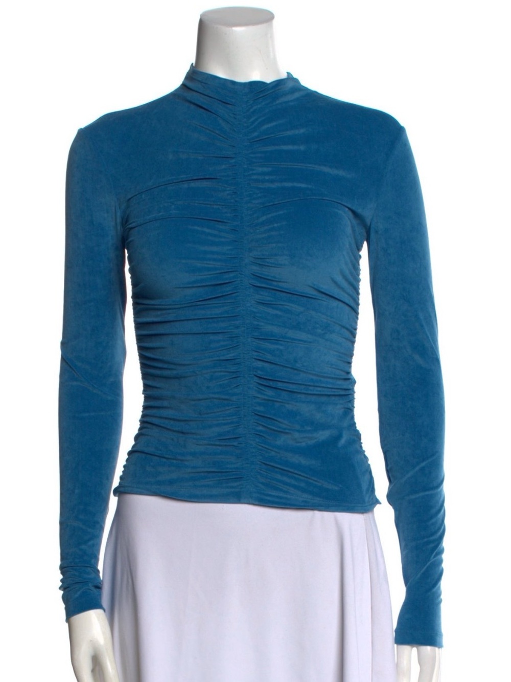 A.L.C. Blue Ruched Mock Neck Velvet Top XS Designer Long Sleeve